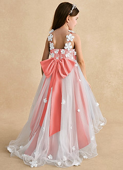 Azazie Celia Flower Girl Dresses Coral A-Line Lace Tulle Dress image2
