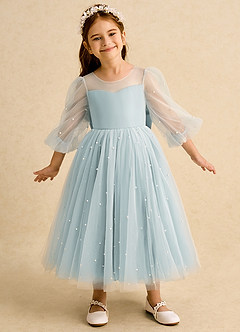 Azazie Trudy Flower Girl Dresses Mist Ball-Gown Sweetheart Neckline Tulle Dress image3