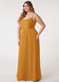 Azazie Daenerys Bridesmaid Dresses Butterscotch A-Line Cowl Chiffon Dress image10