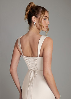 Azazie Agustina Bridesmaid Dresses White Alabaster Mermaid Corset Stretch Satin Dress image6