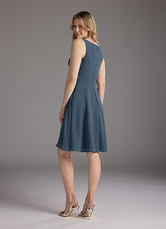 Azazie Shirley Abiti per la Madre della Sposa Abito A-Line in Chiffon con Scollo a U a Pieghe Blu Nettuno image7