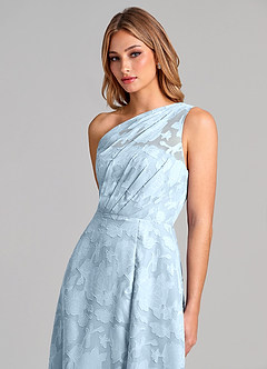 Azazie Phaedra Bridesmaid Dresses Sky Blue A-Line One Shoulder Floral Burnout Dress image7