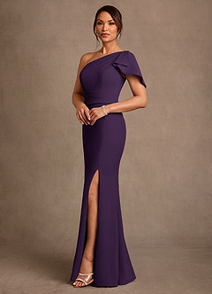 Azazie Haddie Kleider für die Brautmutter Etui One-Shoulder Stretch-Krepp Kleid Pflaume image3