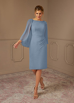 Azazie Carmela Mère de la mariée Robes Robe Fourreau en Mousseline de soie Dentelle Bleu Poussiéreux image5