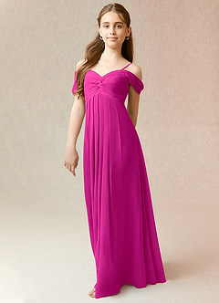Azazie Kaitlynn Junior Fuchsia A-Line Off the Shoulder Chiffon Dress image1