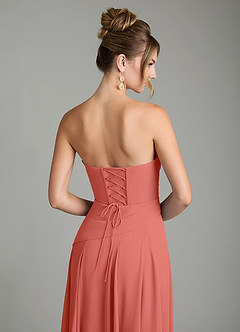 Azazie Gabriela Bridesmaid Dresses Salmon Pink A-Line Corset Chiffon Dress image11