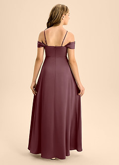 Azazie Anselie Junior Jurk van Stretch Satijn met A-Lijn Off the Shoulder Sangria image2