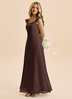 Azazie Mavie Junior Ganache A-Line Ruched Chiffon Dress image3