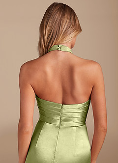 Azazie Jemma Bridesmaid Dresses Pistachio Sheath Pleated Metallic Satin Dress image2