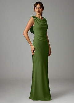 Azazie Kieryn 신부 들러리 드레스 인어 주름진 스트레치 새틴 바닥 길이 드레스 image4