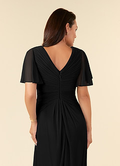 Azazie Emmeline Mother of the Bride Dresses Black A-Line V-Neck Pleated Mesh Dress image6