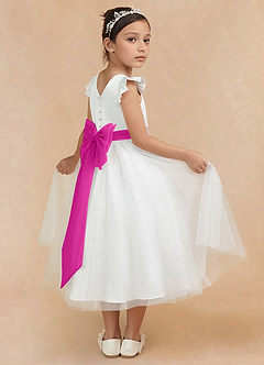 Azazie Hemi Flower Girl Dresses Ivory Fuchsia A-Line Bow Tulle Dress image1