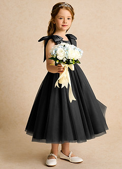 Azazie Serene Abiti da Ragazza di Fiori Abito Principessa in Raso Opaco Fiocco Nero image5