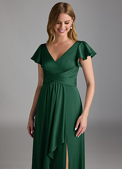 Azazie Omari Bridesmaid Dresses Dark Green A-Line Stretch Satin Dress image4