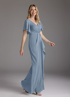 Azazie Song Mother of the Bride Dresses Dusty Blue Mermaid V-Neck Pleated Stretch Chiffon Dress image2