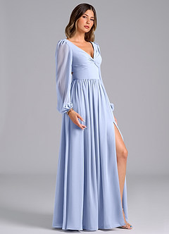 Azazie Zeya Bridesmaid Dresses Ice A-Line Long Sleeve Chiffon Dress image3