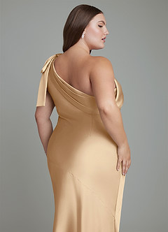 Azazie Yuanna Jurken voor bruidsmeisjes Jurk van Stretch Satijn met Zeemeermin One-shoulder Champagne image7