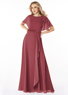 Azazie Aaliyah vestidos de dama de honor modestos Vestido de Corte En A Plisado Scoop Hasta el suelo Gasa image1