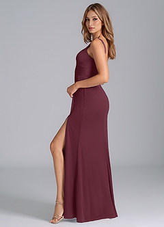 Azazie Micky Vestidos de madrinha de casamento Vestido Cabernet de Malha de Linha A com Plissado image5