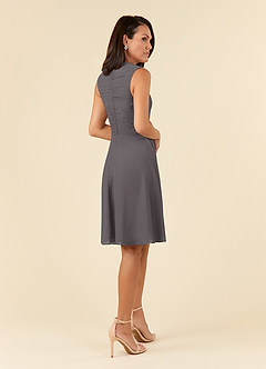 Azazie Theron Mother of the Bride Dresses Steel Grey A-Line V-Neck Pleated Chiffon Dress image4