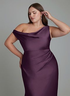 Azazie Emerson Brudtärnklänningar Klänning av Sjöjungfru i Stretch Satin Off the shoulder Plommon image12