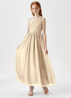 Azazie Anissa Junior Champagne A-Line Pleated Chiffon Dress image3