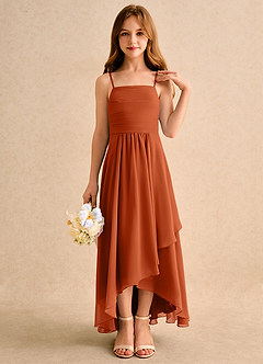 Azazie Twilight Dance Girls Formal Flower Girl Dresses Burnt Orange A-Line Pleated Chiffon Dress image5