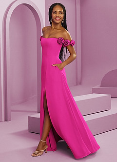 Barbie ♥ Azazie Bridesmaid Dresses Barbie Pink A-Line Off the Shoulder Chiffon Convertible Dress image9