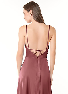 Azazie Ceci Final Sale Terracotta A-Line Side Slit Stretch Satin Dress image6