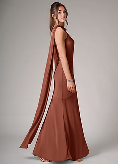 Azazie Kinsley Robes de demoiselle d'honneur Robe Sirène en Satin extensible Fente Latérale Argile image6
