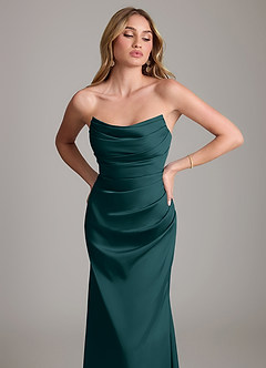 Azazie Lucille Bridesmaid Dresses Pine Mermaid Strapless Stretch Satin Convertible Dress image6