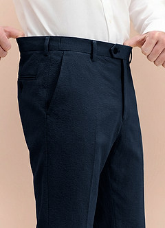 front Miles Navy Blue Seersucker Dress Pants