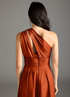 Azazie Charlize Bridesmaid Dresses Paprika A-Line One Shoulder Stretch Satin Dress image8
