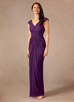 Azazie Lisolette Mother of the Bride Dresses Grape Sheath Pleated Mesh Dress image4