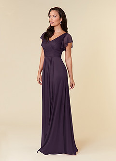 Azazie Reneya Mother of the Bride Dresses Plum A-Line Pleated Mesh Dress image2