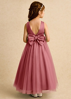 Azazie Lior 플라워 걸 드레스 볼가운 주름진 얇실버 명주 그물 채플 트레인 드레스 image5