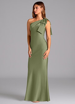 Azazie Yuanna Bridesmaid Dresses Garden Sage Mermaid One Shoulder Stretch Satin Dress image4