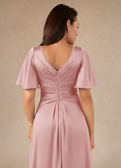 Azazie Emmeline Mère de la mariée Robes Robe Trapèze en Satin extensible Plissée Rose Poudré image4