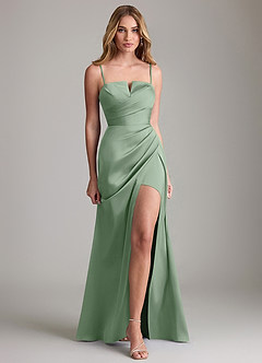 Azazie Danelle Bridesmaid Dresses Matcha Sheath Pleated Stretch Satin Dress image5