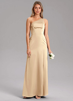 Azazie Feby Jurken voor bruidsmeisjes Jurk van Stretch Satijn met A-Lijn One-Shoulder Champagne image7
