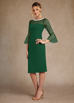 Azazie Bellevue Abiti per la Madre della Sposa Abito Tubino in Crepe Elasticizzato Perline Verde Scuro image2