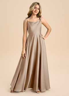 Azazie Popsy Junior A-Linie Schleifen Stretch-Satin Kleid Taupe image8