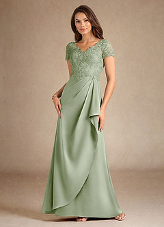 Azazie Santa Ana Kleider für die Brautmutter A-Linie Spitze Stretch-Satin Kleid Staubiger Salbeigrün image4