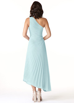Azazie Kirra Bridesmaid Dresses Sea Glass A-Line One Shoulder Chiffon Dress image2