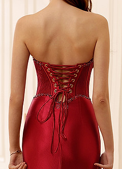 Arizona Red Corset Rhinestone Lace Prom Dress image10
