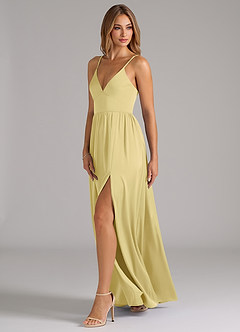 Azazie Aaida Jurken voor bruidsmeisjes Jurk van Stretch Satijn met A-Lijn Korset Citroensorbet image3