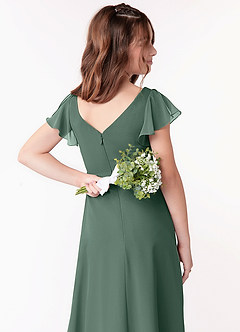 Azazie Omari Junior Sea Moss A-Line Ruched Chiffon Dress image3