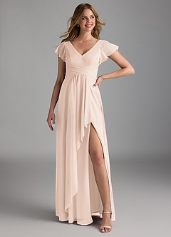 Azazie Omari Bridesmaid Dresses Blushing Pink A-Line Mesh Dress image1