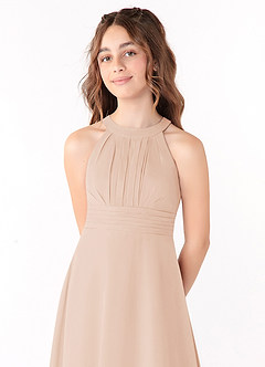 Azazie Linna Junior Vestido de Rosa Inglesa de Gasa de Corte En A con Plisado image4