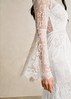 Azazie Hayes Wedding Dresses Diamond White Mermaid V-Neck Lace Dress image1